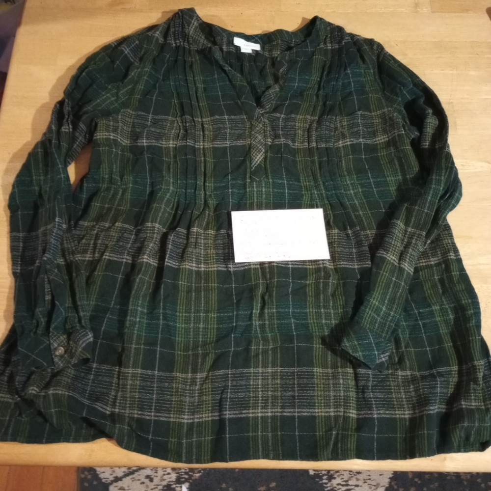 J. Jill Green Plaid Pullover Top Medium Long Sleeved